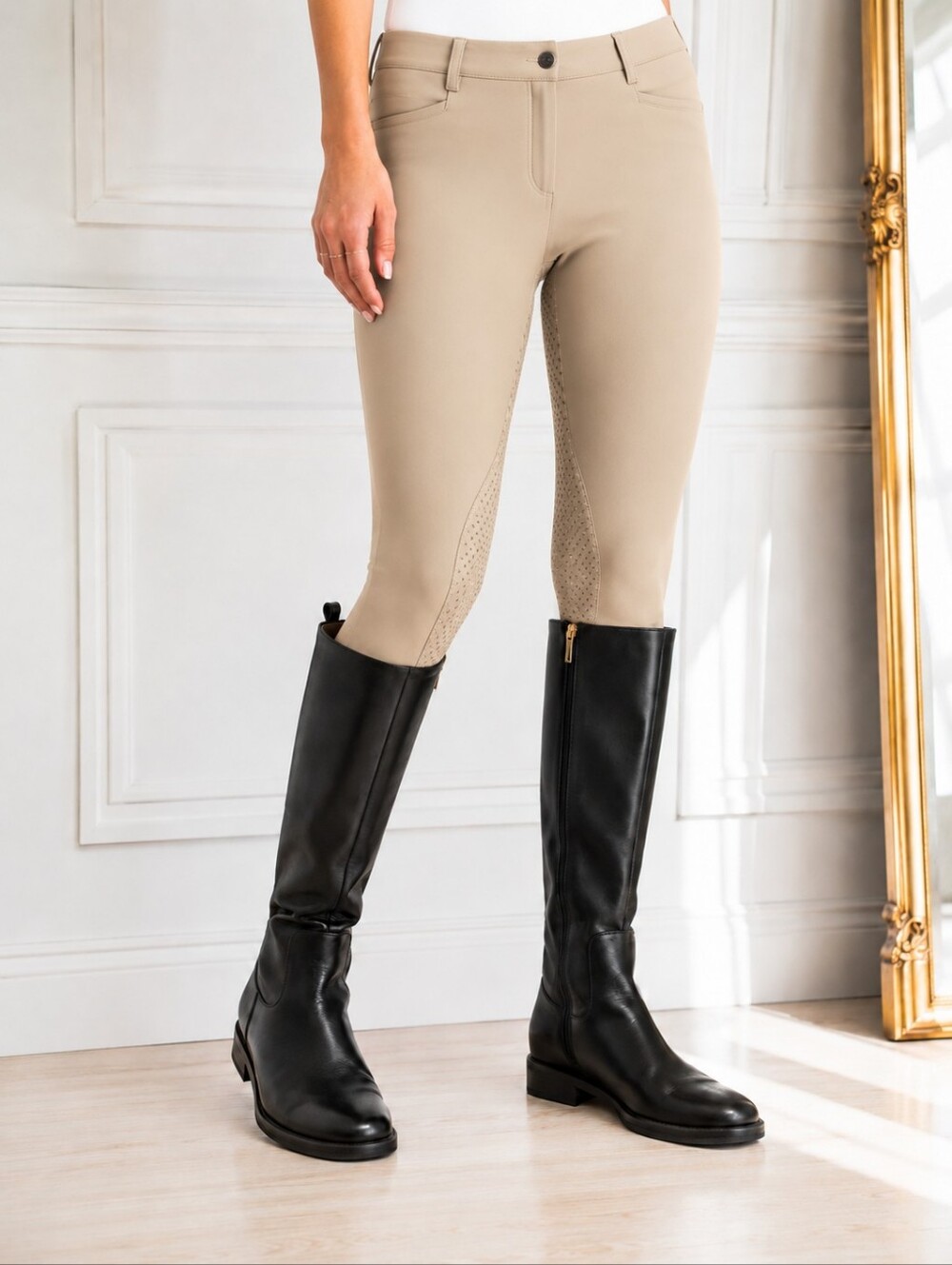 Tommy Hilfiger Black Faux Leather Riding Boots Gold Zip Rubber Sole Size 10M - Picture 4 of 8